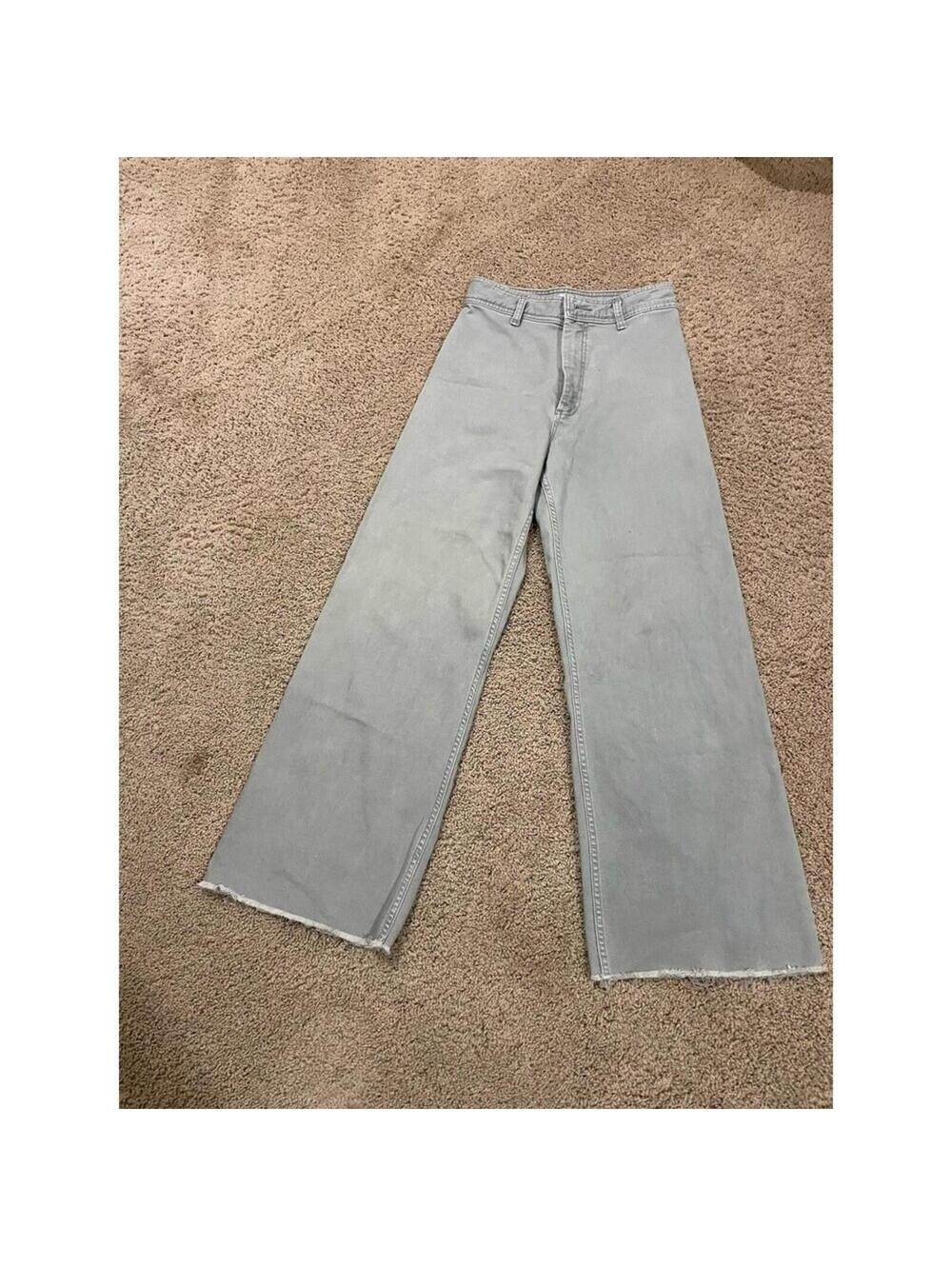 Zara Jeans Light Green/ Grey High Rise Wide Legs Size 6 Women's Euc